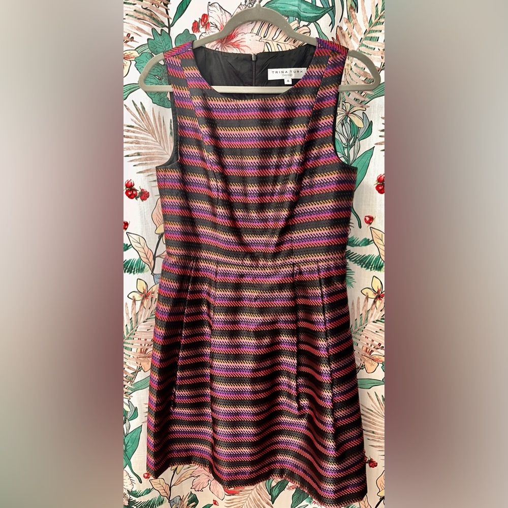 Trina Turk Dress size 4 multi color, lined, back zipper.